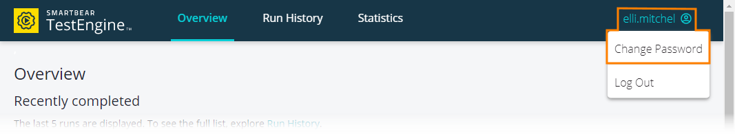 Change user password: User menu Change user password: User menu