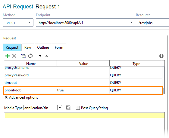 Run ReadyAPI project in TestEngine: Set the priorityJob parameter