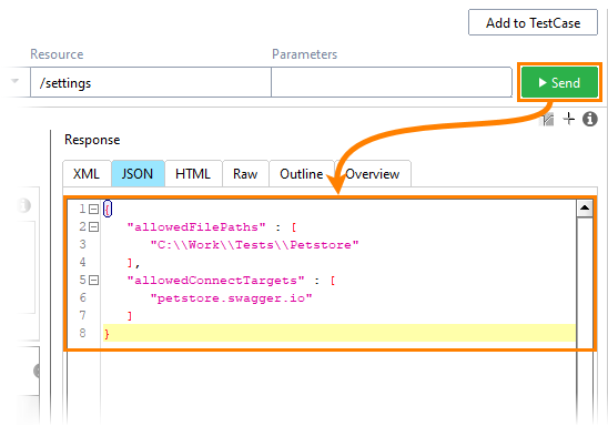 Configuring TestEngine: getting TestEngine settings. settings request