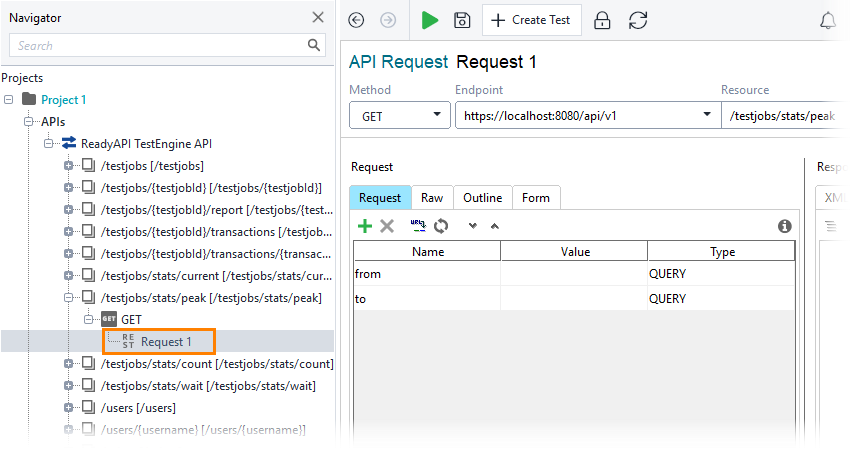 Get peak TestEngine usage statistics: Select a request Get peak TestEngine usage statistics: Select a request