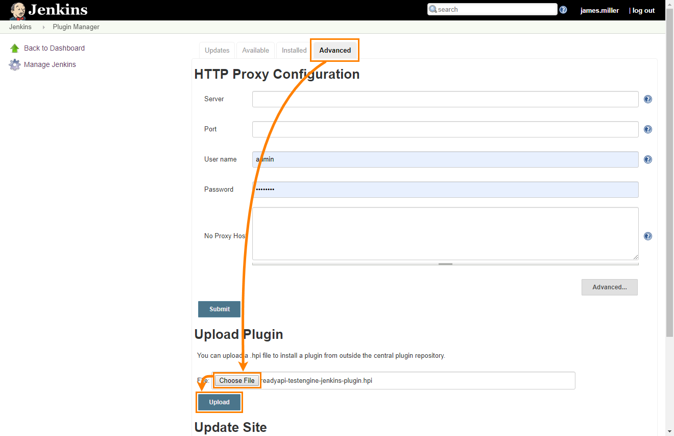 Install the TestEngine Jenkins plugin: Upload the plugin Install the TestEngine Jenkins plugin: Upload the plugin