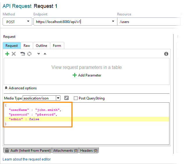 Adding users to TestEngine: Specifying payload