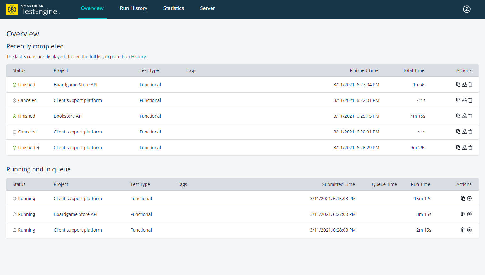 TestEngine tutorial: Overivew page