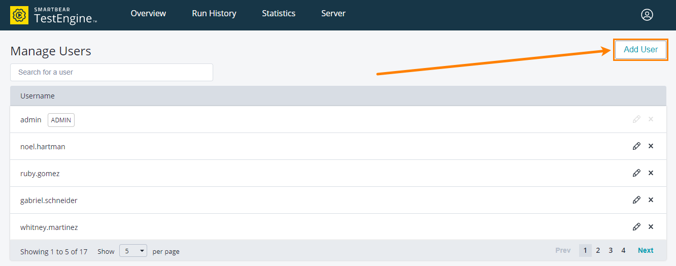 Administrating TestEngine: Adding a user