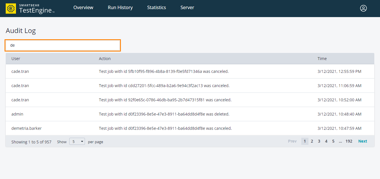 Audit Log: Filter events