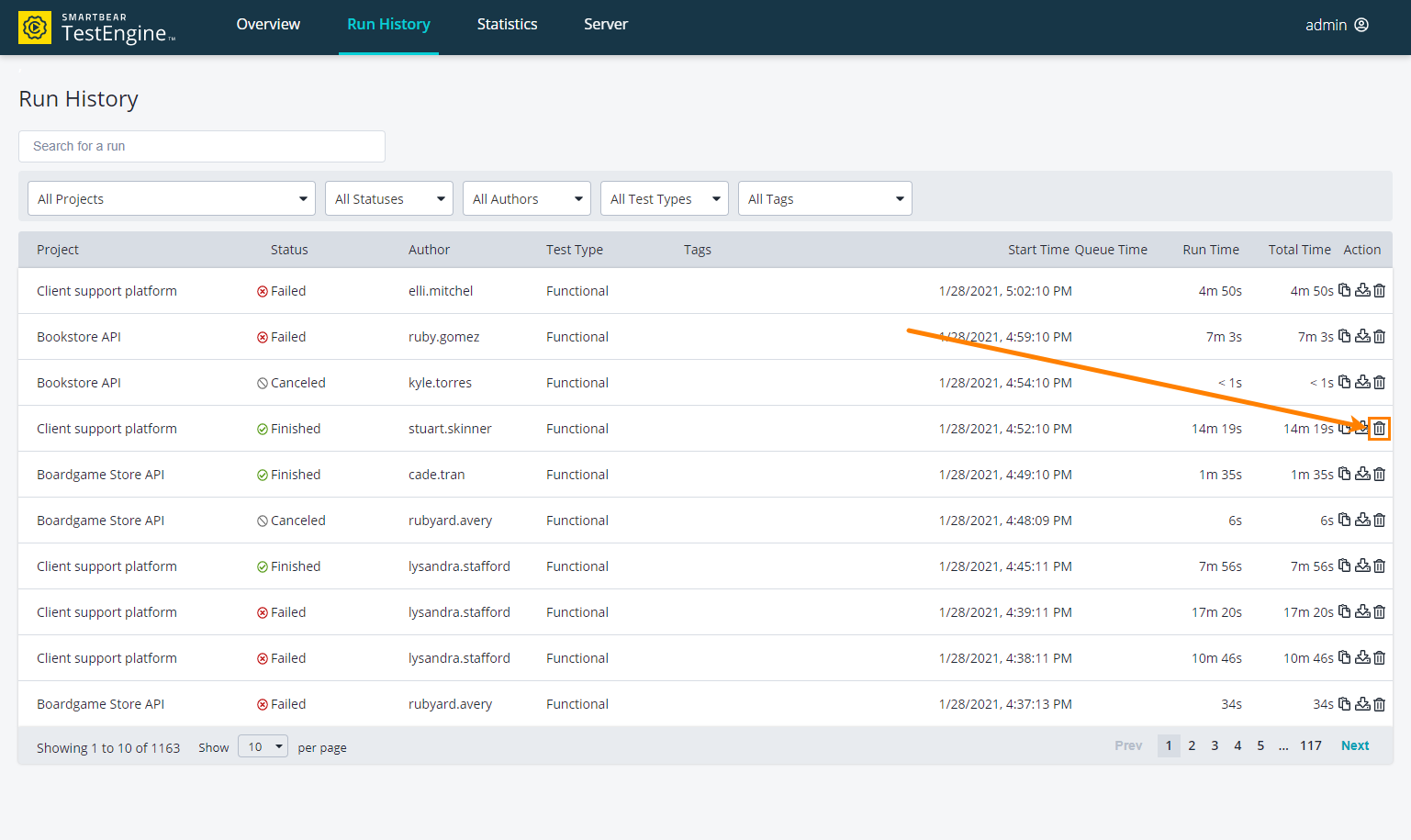 Remove a test job in the TestEngine web interface Remove a test job in the TestEngine web interface