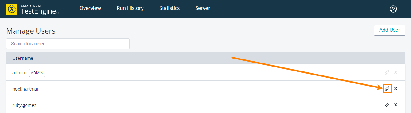 Administrating TestEngine: Editing a user