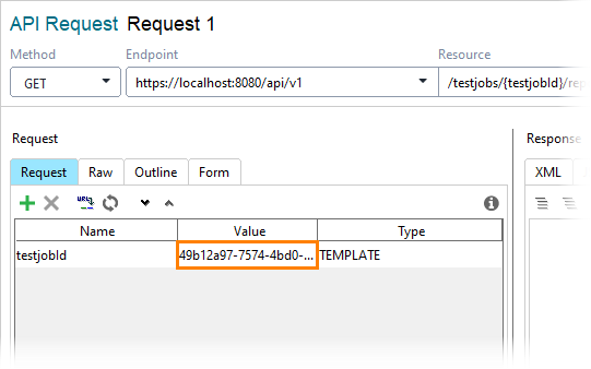 Check the status of a certain test job: Enter a test job id