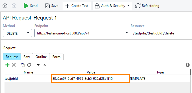 Delete a test job: Enter a test job id Delete a test job: Enter a test job id