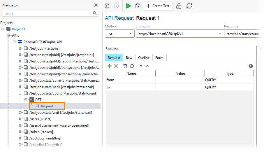 Get total TestEngine usage statistics: Select a request Get total TestEngine usage statistics: Select a request