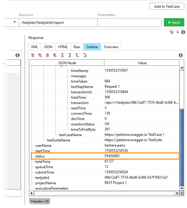 Check the status of a certain test job: Check status Check the status of a certain test job: Check status