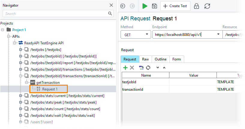 Get a transaction report: Select a request
