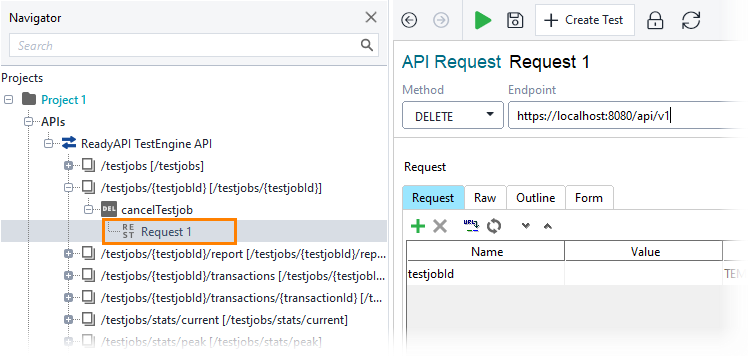 Cancel a test job: Select a request Cancel a test job: Select a request