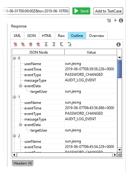 Get Audit Log for a user: View the response