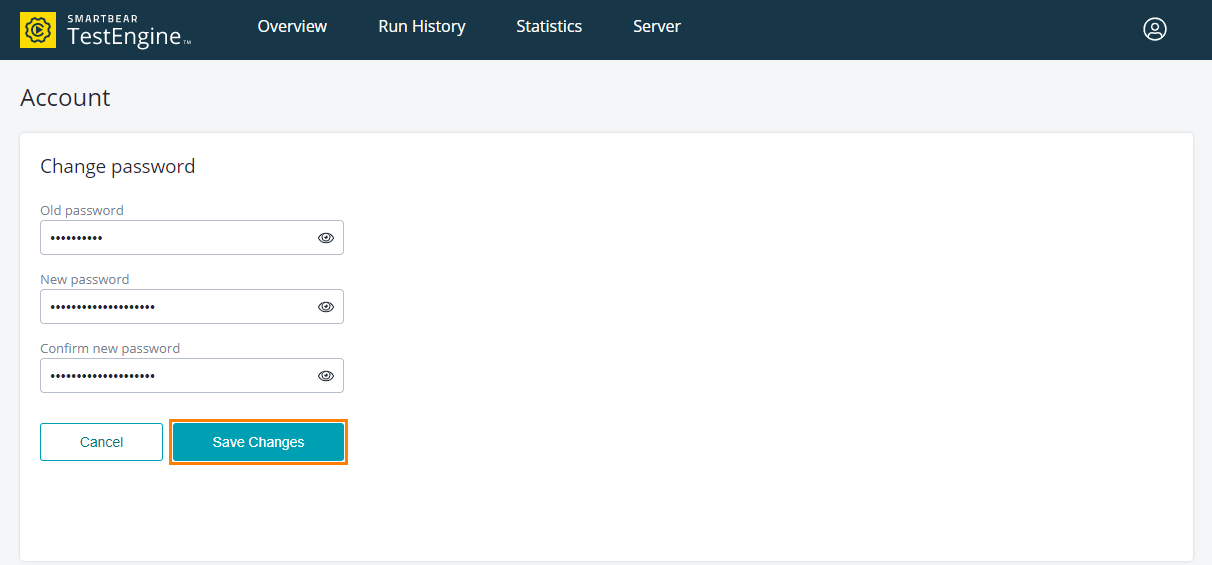 TestEngine tutorial: Changing the password