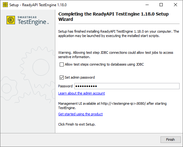 TestEngine installation: Setting up admin password TestEngine installation: Setting up admin password