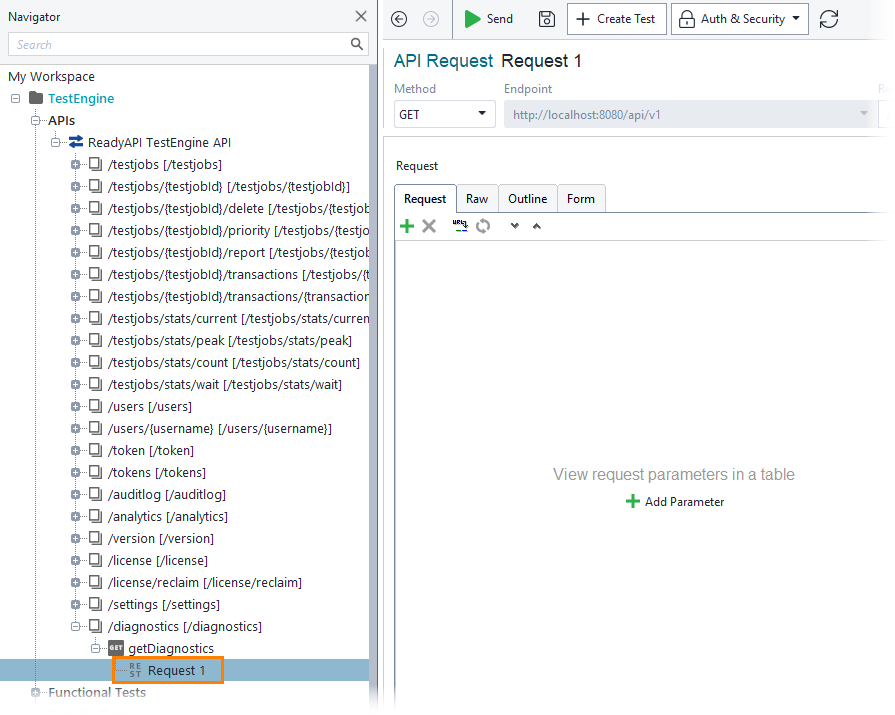 Get Diagnostics report: Select a request
