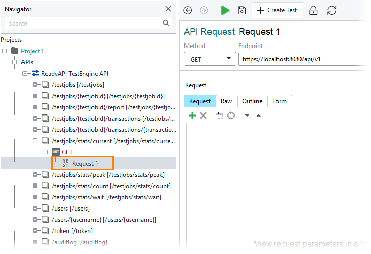 Get info on current test jobs: Select a request Get info on current test jobs: Select a request