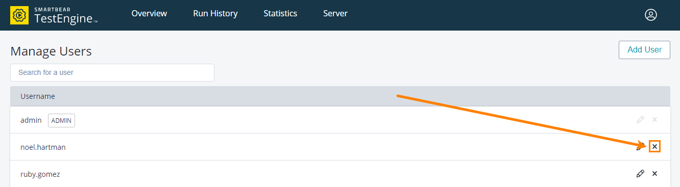 Administrating TestEngine: Removing a user